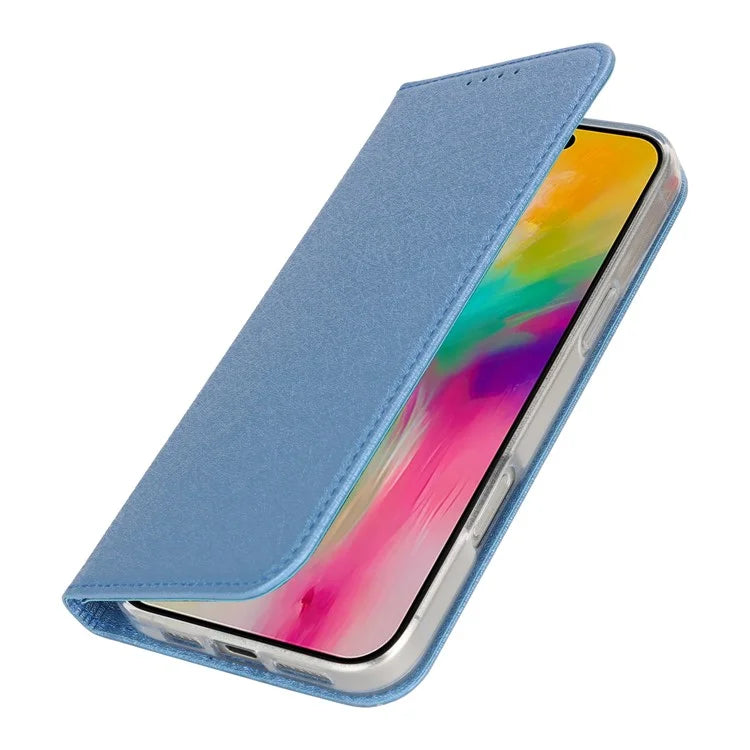 For iPhone 16 Pro Case PU Leather Silk Texture Magnetic Flip Phone Cover