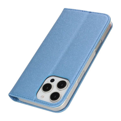 For iPhone 16 Pro Case PU Leather Silk Texture Magnetic Flip Phone Cover