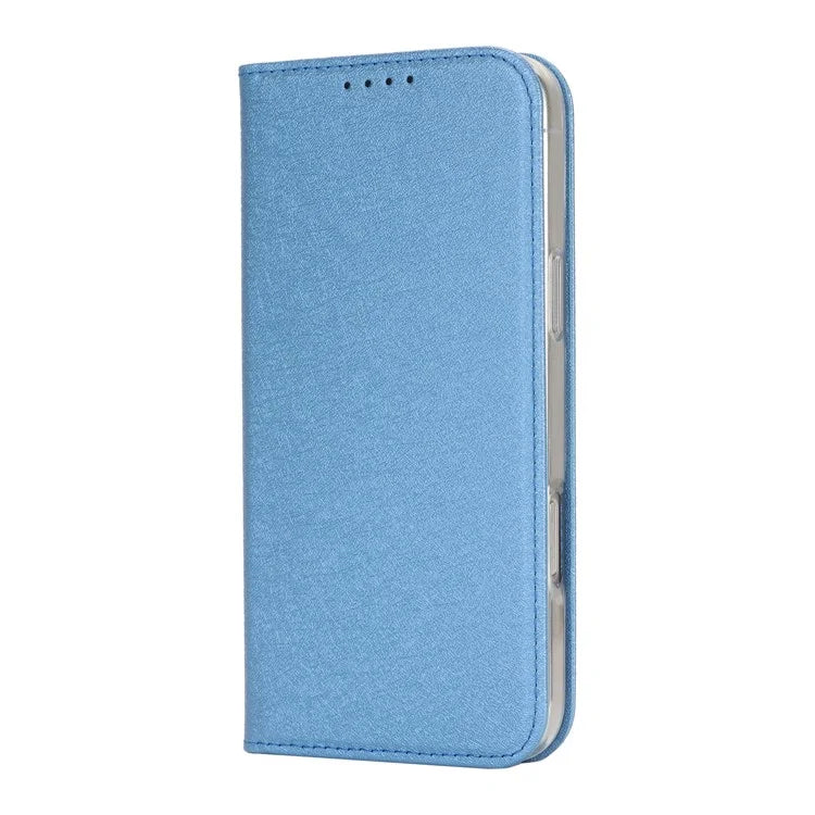 For iPhone 16 Pro Case PU Leather Silk Texture Magnetic Flip Phone Cover