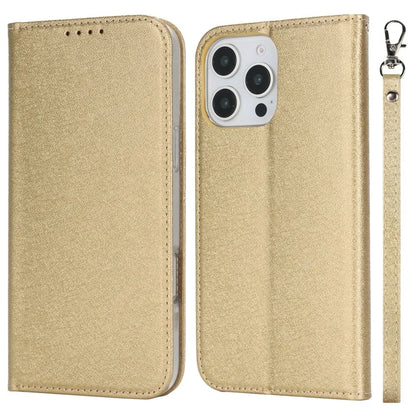 For iPhone 16 Pro Case PU Leather Silk Texture Magnetic Flip Phone Cover