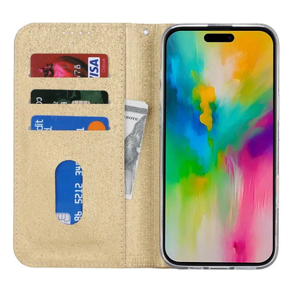 For iPhone 16 Pro Case PU Leather Silk Texture Magnetic Flip Phone Cover