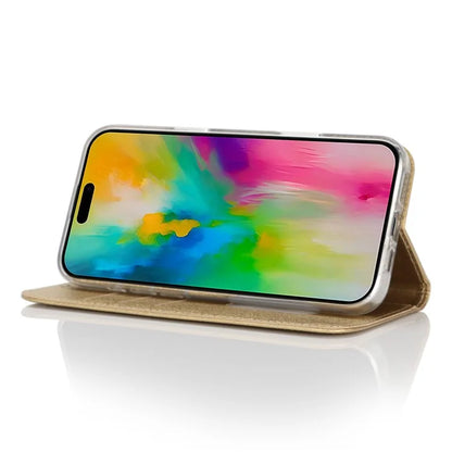For iPhone 16 Pro Case PU Leather Silk Texture Magnetic Flip Phone Cover