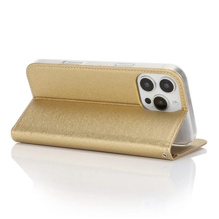 For iPhone 16 Pro Case PU Leather Silk Texture Magnetic Flip Phone Cover