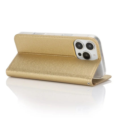 For iPhone 16 Pro Case PU Leather Silk Texture Magnetic Flip Phone Cover