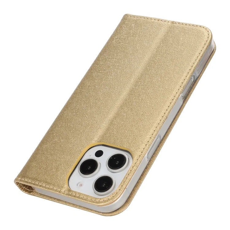 For iPhone 16 Pro Case PU Leather Silk Texture Magnetic Flip Phone Cover