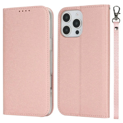 For iPhone 16 Pro Case PU Leather Silk Texture Magnetic Flip Phone Cover