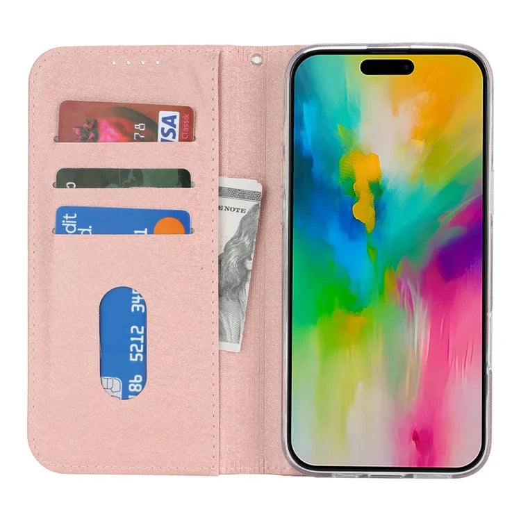 For iPhone 16 Pro Case PU Leather Silk Texture Magnetic Flip Phone Cover