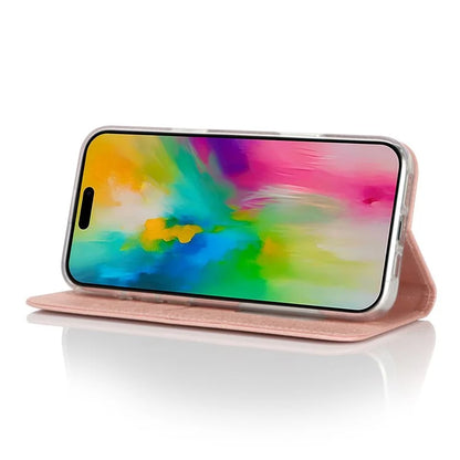 For iPhone 16 Pro Case PU Leather Silk Texture Magnetic Flip Phone Cover