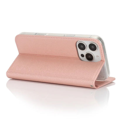 For iPhone 16 Pro Case PU Leather Silk Texture Magnetic Flip Phone Cover