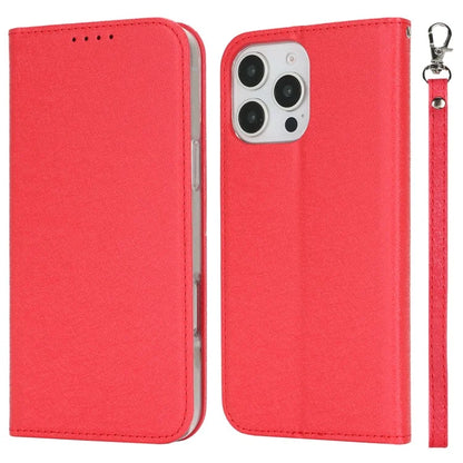 For iPhone 16 Pro Case PU Leather Silk Texture Magnetic Flip Phone Cover