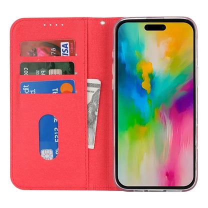 For iPhone 16 Pro Case PU Leather Silk Texture Magnetic Flip Phone Cover