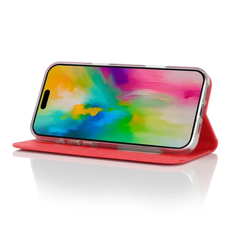 For iPhone 16 Pro Case PU Leather Silk Texture Magnetic Flip Phone Cover
