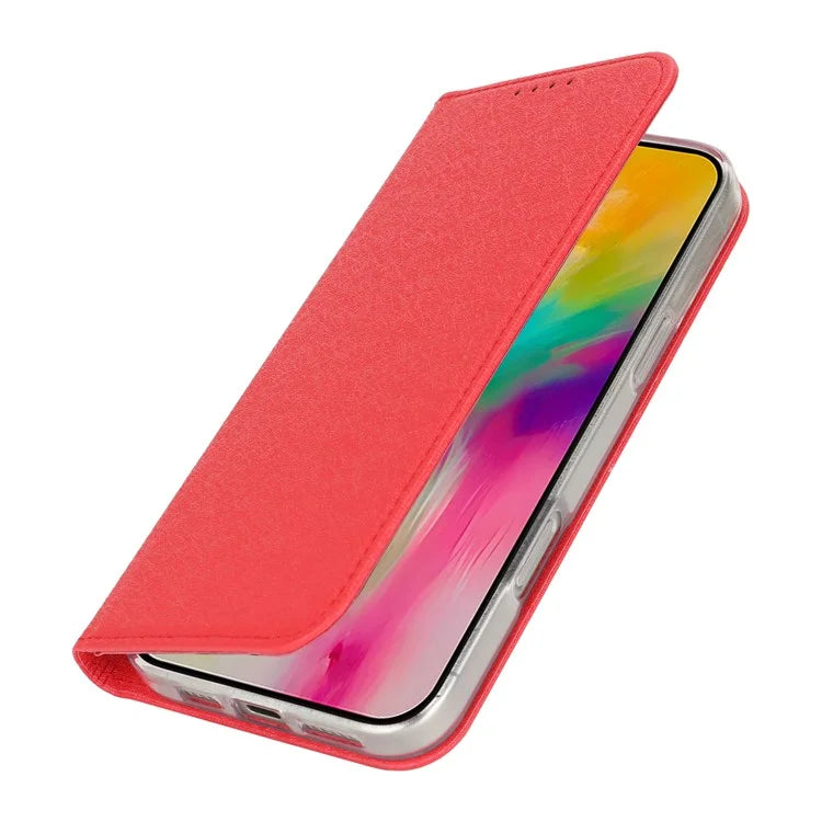 For iPhone 16 Pro Case PU Leather Silk Texture Magnetic Flip Phone Cover