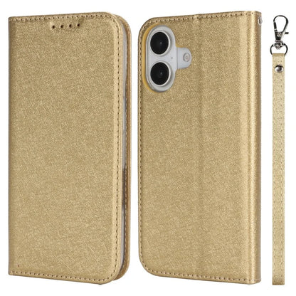 For iPhone 16 Case PU Leather Silk Texture Magnetic Flip Phone Cover