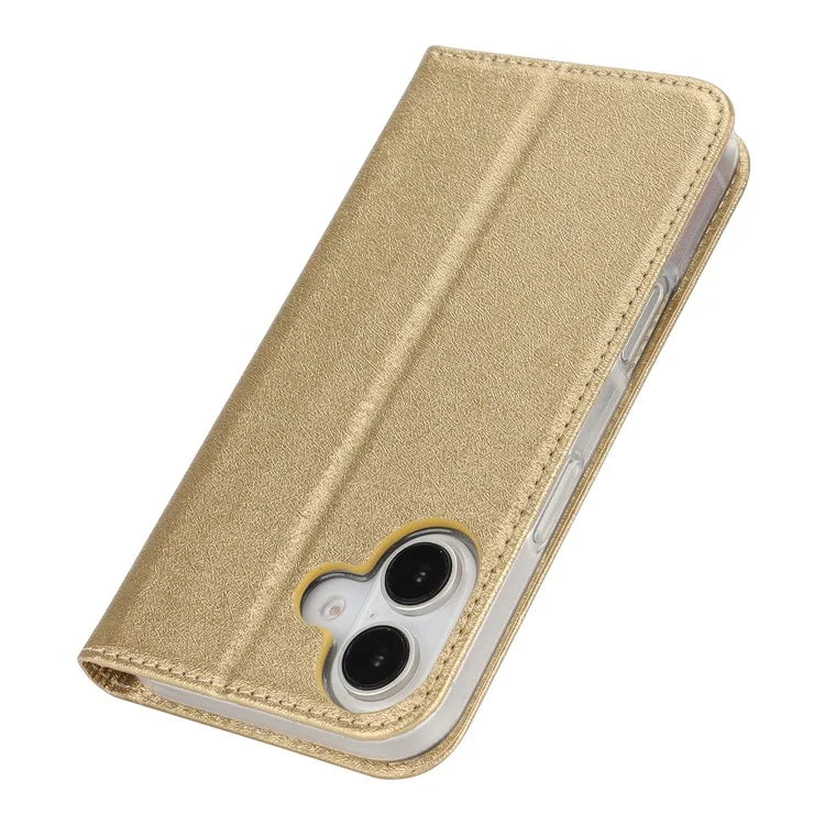For iPhone 16 Case PU Leather Silk Texture Magnetic Flip Phone Cover