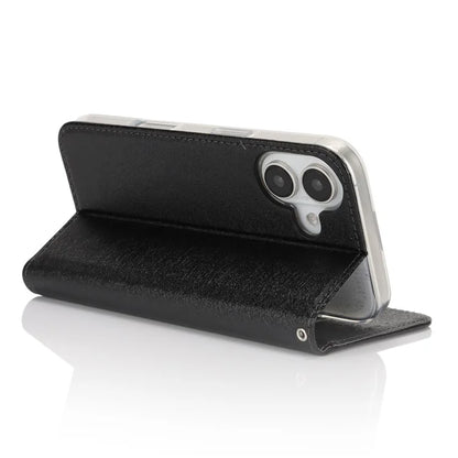 For iPhone 16 Case PU Leather Silk Texture Magnetic Flip Phone Cover
