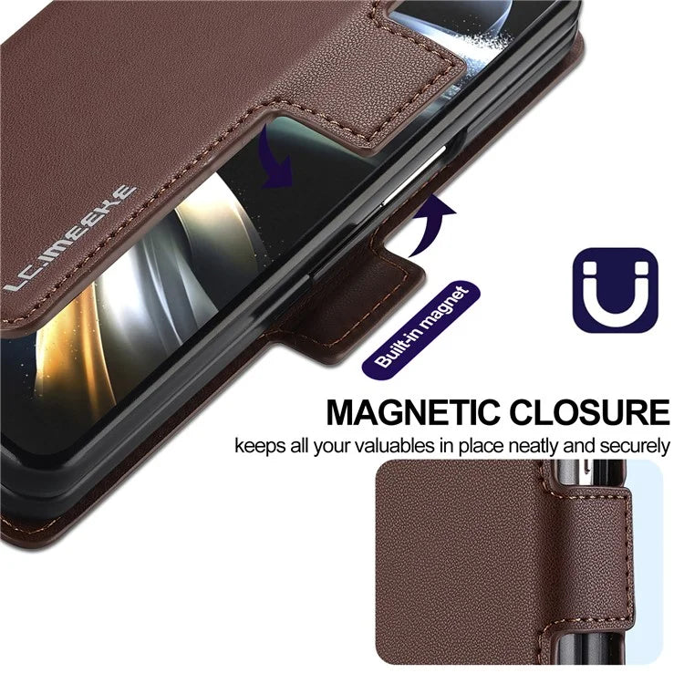 LC.IMEEKE L1 For Samsung Galaxy Z Fold3 5G Stand Case Texture PU Leather Wallet Phone Cover