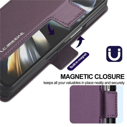 LC.IMEEKE L1 For Samsung Galaxy Z Fold3 5G Stand Case Texture PU Leather Wallet Phone Cover