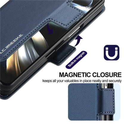 LC.IMEEKE L1 For Samsung Galaxy Z Fold3 5G Stand Case Texture PU Leather Wallet Phone Cover