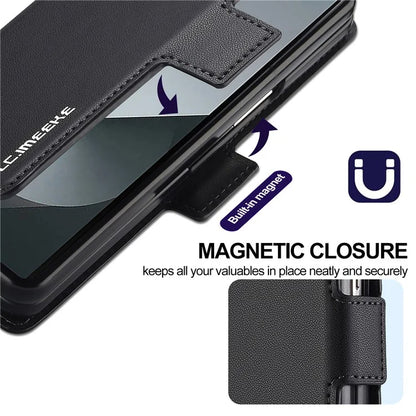 LC.IMEEKE L1 For Samsung Galaxy Z Fold6 5G Stand Case Texture PU Leather Wallet Phone Cover