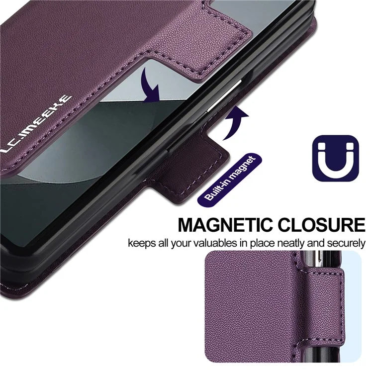LC.IMEEKE L1 For Samsung Galaxy Z Fold6 5G Stand Case Texture PU Leather Wallet Phone Cover