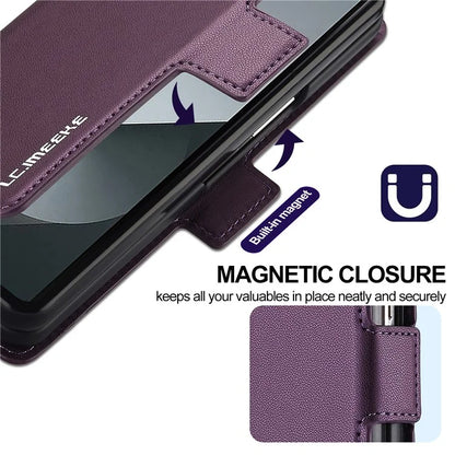 LC.IMEEKE L1 For Samsung Galaxy Z Fold6 5G Stand Case Texture PU Leather Wallet Phone Cover