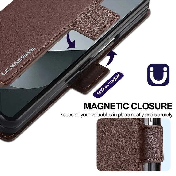 LC.IMEEKE L1 For Samsung Galaxy Z Fold6 5G Stand Case Texture PU Leather Wallet Phone Cover