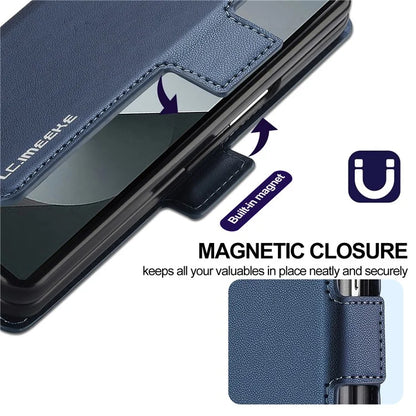 LC.IMEEKE L1 For Samsung Galaxy Z Fold5 5G Stand Case Texture PU Leather Wallet Phone Cover