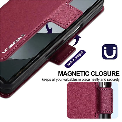 LC.IMEEKE L1 For Samsung Galaxy Z Fold5 5G Stand Case Texture PU Leather Wallet Phone Cover