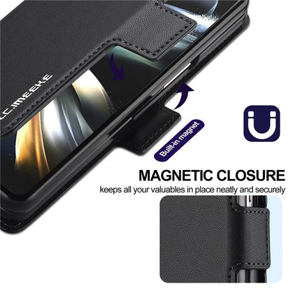 LC.IMEEKE L1 For Samsung Galaxy Z Fold4 5G Stand Case Texture PU Leather Wallet Phone Cover