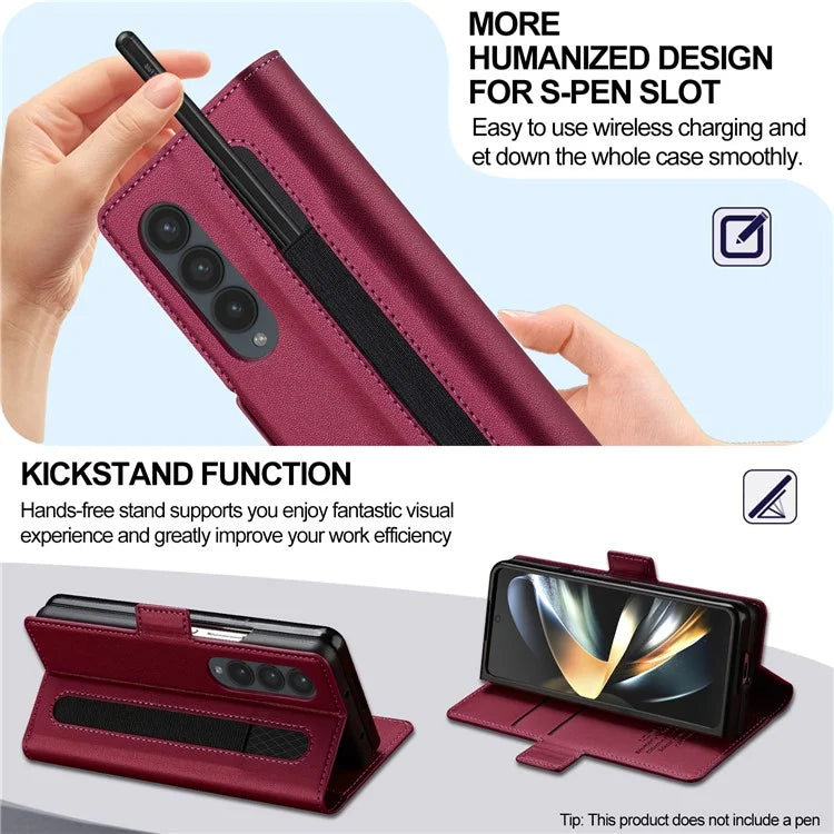 LC.IMEEKE L1 For Samsung Galaxy Z Fold4 5G Stand Case Texture PU Leather Wallet Phone Cover