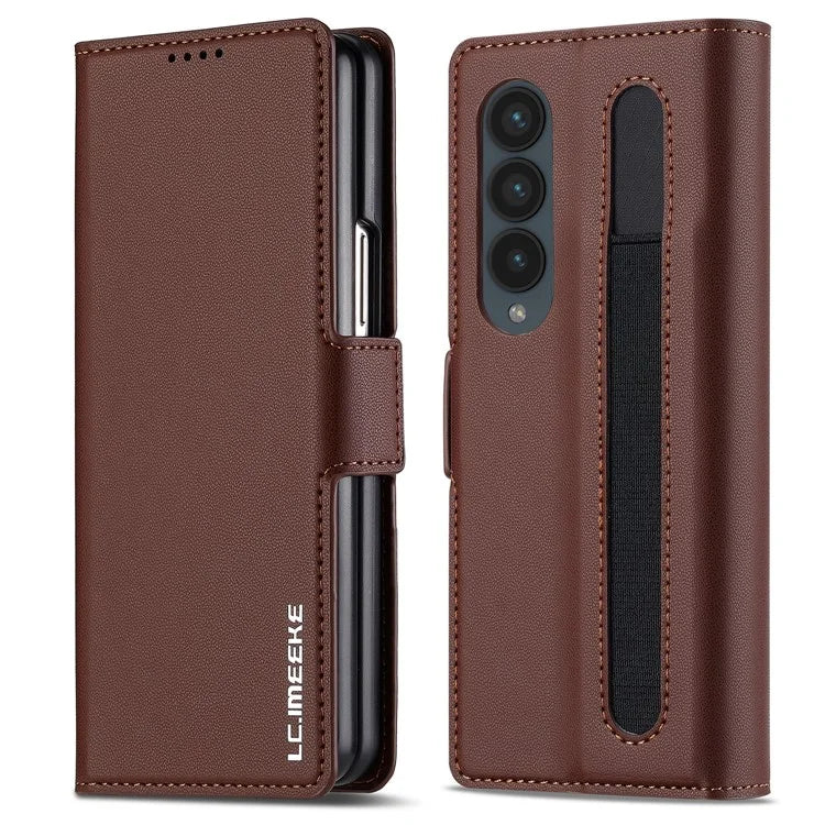 LC.IMEEKE L1 For Samsung Galaxy Z Fold4 5G Stand Case Texture PU Leather Wallet Phone Cover