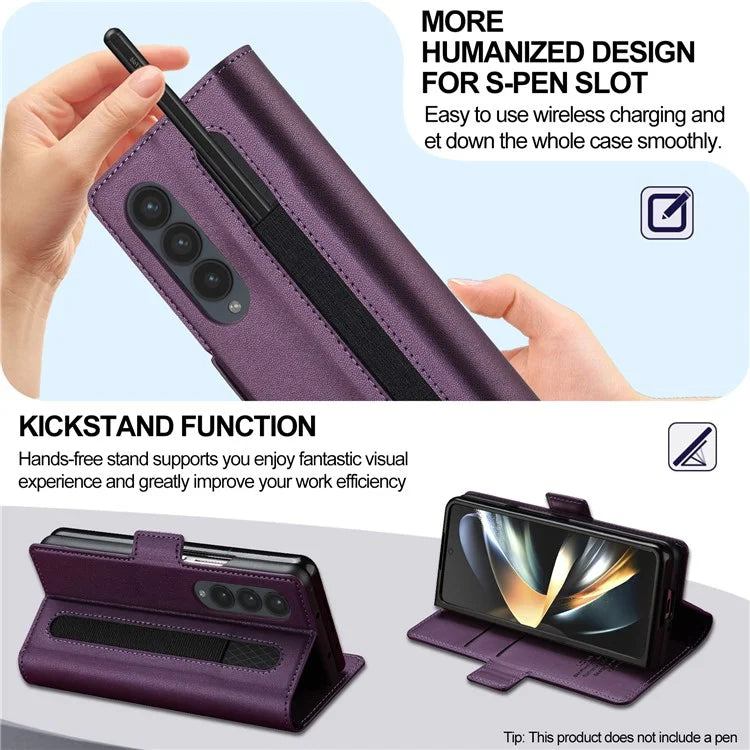 LC.IMEEKE L1 For Samsung Galaxy Z Fold4 5G Stand Case Texture PU Leather Wallet Phone Cover