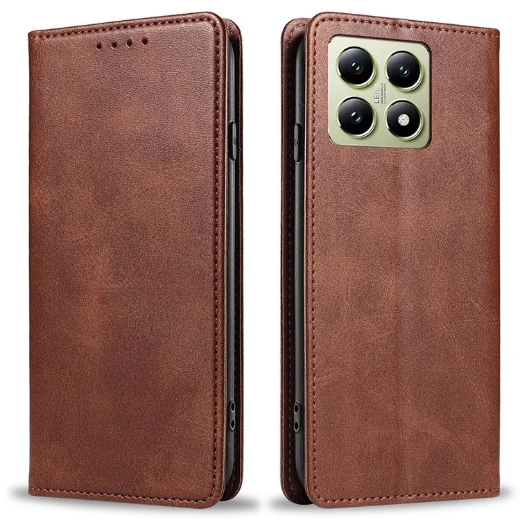 For Xiaomi 14T Pro Case Strong Magnetic PU Leather Phone Cover Calf Texture