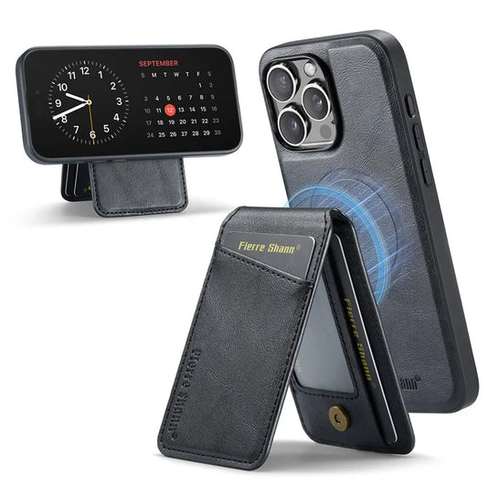 FIERRE SHANN 025 Style For iPhone 16 Pro Max Case Leather+TPU Detachable Card Slots Phone Cover