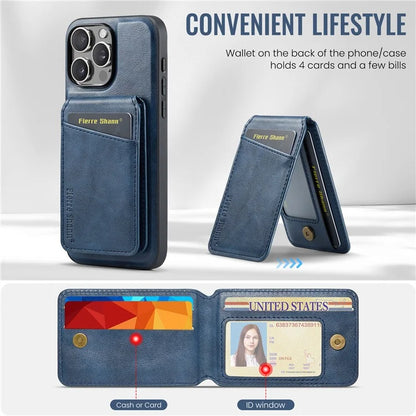 FIERRE SHANN 025 Style For iPhone 16 Pro Max Case Leather+TPU Detachable Card Slots Phone Cover