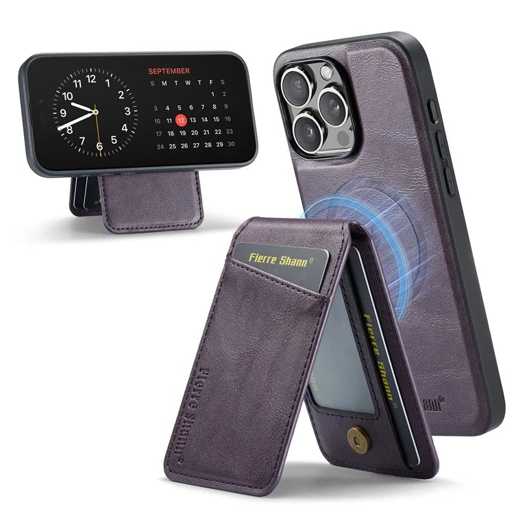 FIERRE SHANN 025 Style For iPhone 16 Pro Max Case Leather+TPU Detachable Card Slots Phone Cover