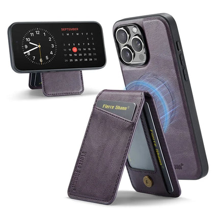 FIERRE SHANN 025 Style For iPhone 16 Pro Max Case Leather+TPU Detachable Card Slots Phone Cover