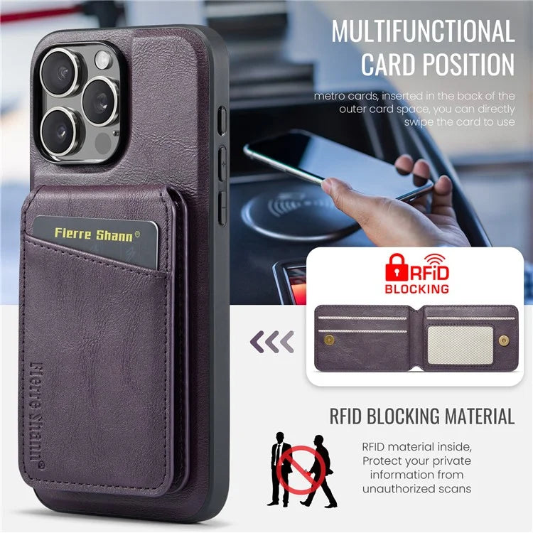 FIERRE SHANN 025 Style For iPhone 16 Pro Max Case Leather+TPU Detachable Card Slots Phone Cover