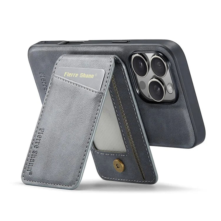 FIERRE SHANN 025 Style For iPhone 16 Pro Max Case Leather+TPU Detachable Card Slots Phone Cover