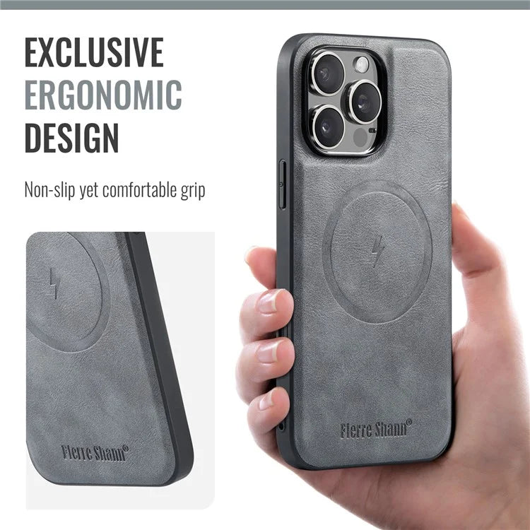 FIERRE SHANN 025 Style For iPhone 16 Pro Max Case Leather+TPU Detachable Card Slots Phone Cover