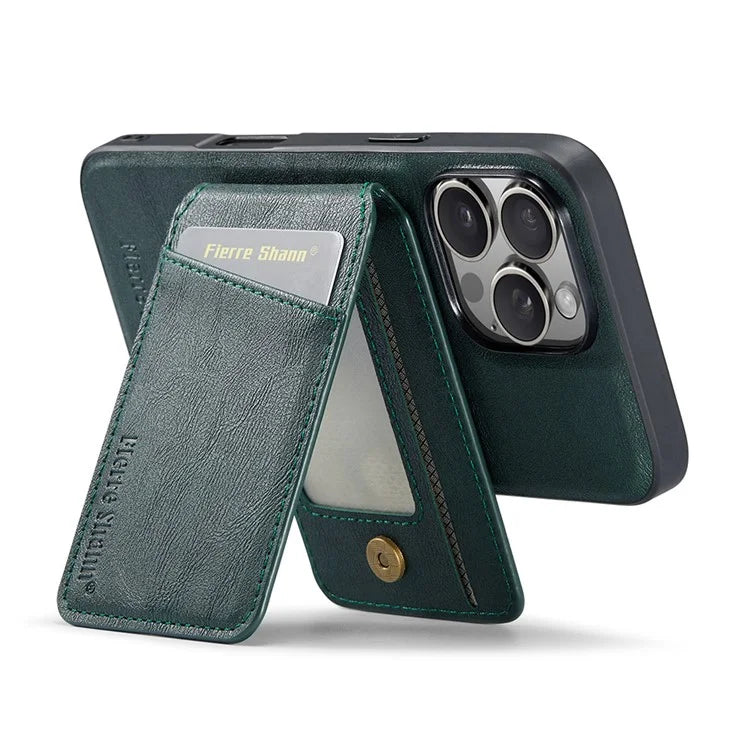 FIERRE SHANN 025 Style For iPhone 16 Pro Max Case Leather+TPU Detachable Card Slots Phone Cover