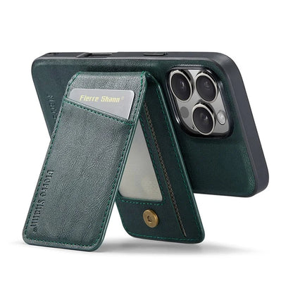FIERRE SHANN 025 Style For iPhone 16 Pro Max Case Leather+TPU Detachable Card Slots Phone Cover