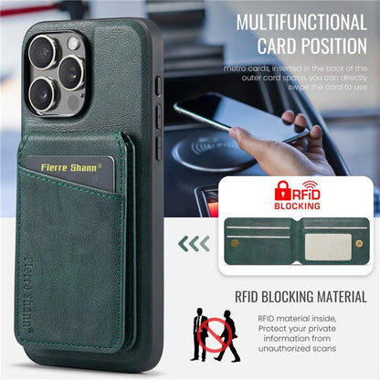 FIERRE SHANN 025 Style For iPhone 16 Pro Max Case Leather+TPU Detachable Card Slots Phone Cover