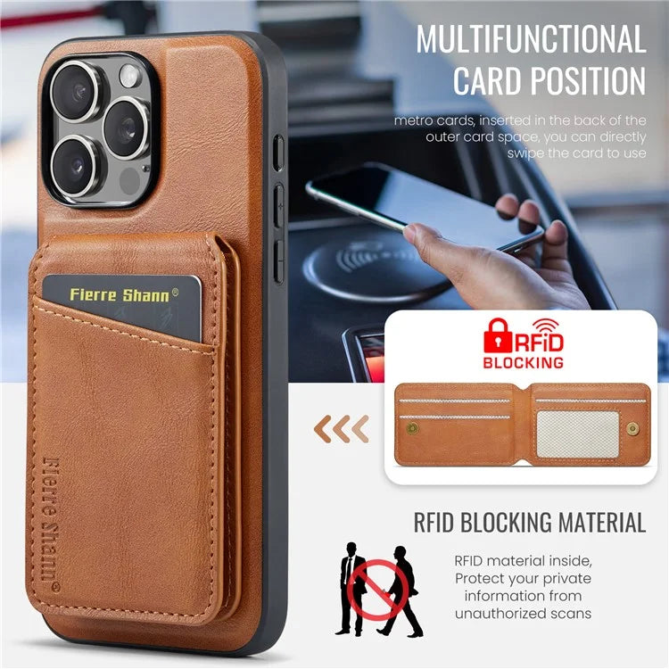 FIERRE SHANN 025 Style For iPhone 16 Pro Max Case Leather+TPU Detachable Card Slots Phone Cover