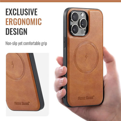 FIERRE SHANN 025 Style For iPhone 16 Pro Max Case Leather+TPU Detachable Card Slots Phone Cover
