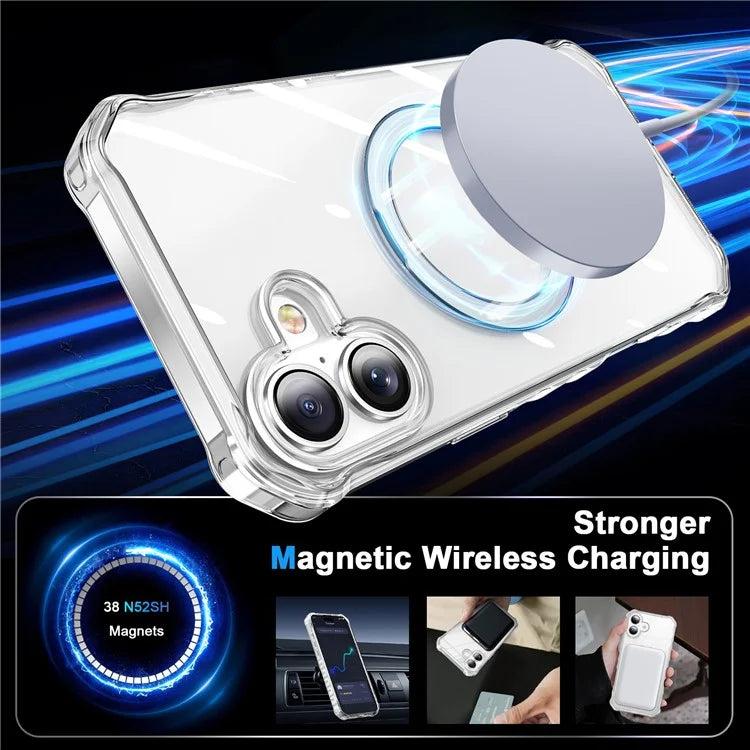 For iPhone 16 Plus Case Small Wavy Edge Compatible with MagSafe Clear Anti-Drop PC+TPU Phone Cover