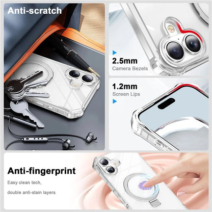 For iPhone 16 Case Small Wavy Edge Compatible with MagSafe Clear Anti-Drop PC+TPU Phone Cover