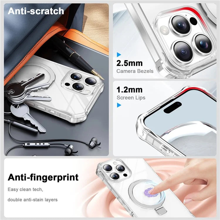 For iPhone 16 Pro Max Case Small Wavy Edge Compatible with MagSafe Clear Anti-Drop PC+TPU Phone Cover