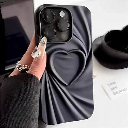 For iPhone 16 Pro Max Case Pleated Swirling Heart TPU Phone Cover